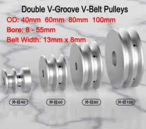 Double V-Groove Aluminum Drive Pulley For A-Section V-Belt Pulleys OD 40-100mm - Picture 1 of 10