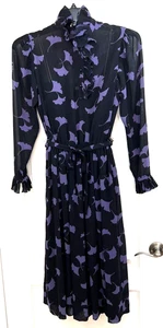 Albert Nipon Boutique Vintage 80er schwarz lila Print transparentes Kleid mit Slip 8 - Bild 1 von 7