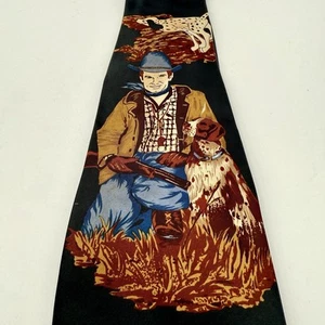 Fratello Hunting Men's Neck Tie Bird Dog Deer Hunter Silk Hand Made Americana - Picture 1 of 6