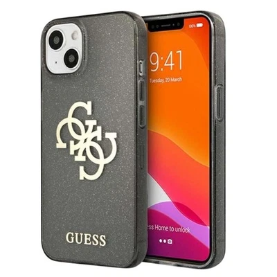 Guess, Cover per iPhone 13 mini con Glitter e Logo 4G in Metallo - Immagine 1 di 4