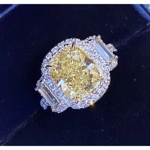 GIA 4.02 ct Fancy Yellow Cushion VS1 Diamond Ring in Plat & 18k Gold - HM2384BV - Picture 1 of 10