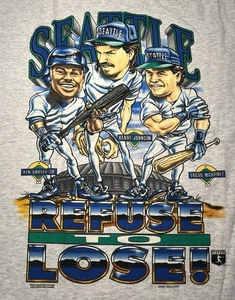 Authentic Vintage MLB Seattle Mariners Single Stitch Caricature T-shirt Lg New - Picture 1 of 13