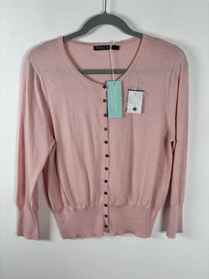 Nuevo con etiquetas Cárdigan Woolovers Talla L Grande Reino Unido 16 18 Mezcla de Algodón Seda Rosa Abotonado Foto 1 de 4