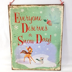 Disney Retro Holiday Sign Everyone Deserves a Snow Day Bambi Thumper 14"x11" - Picture 1 of 6
