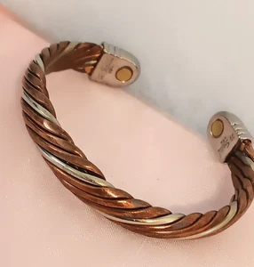 Vintage Speidel Copper Silver Two Tone Cuff Style Bracelet Magnetic 1.5" Heavy - Picture 1 of 4