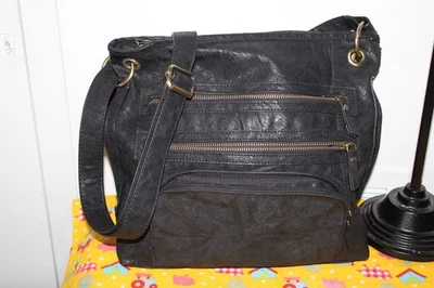 Bandolera de cuero negra Bueno Multi Bolsillo Bolso Mensajero Cartera Cremallera Ajustable Foto 1 de 4