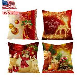 4 Stück Leinen Deko Überwurf Kissenbezug 18×18 Zoll Weihnachten Wohndeko Kissenhülle - Bild 1 von 9