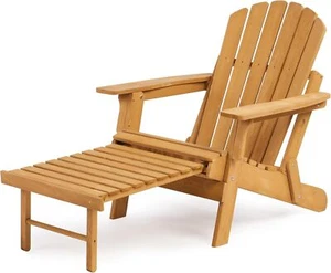 Oversized Outdoor Patio Wooden Folding Adirondack Chair with Retractable Ottoman - Picture 1 of 9