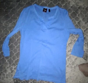 Damen 3/4" Ärmel V-Ausschnitt einfarbig blau Shirt Größe Medium Ralaella - Bild 1 von 6
