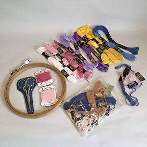 Vintage Clark’s Anchor Stranded Thread Assortment+ Scissors & 6" Embroidery Ring - Picture 1 of 9