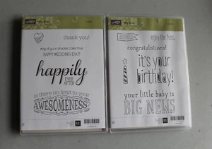 Stampin Up! Juego de 11 sellos de Big News en total 1 y 2 ocasiones retiradas saludos - Imagen 1 de 3