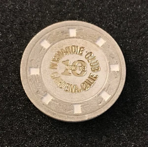 Normandie Club Gardena CA 10 Cents Casino Card Gaming Room Chip Token - Picture 1 of 2