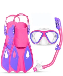 Kids Mask Fins Snorkel Set, Dry Top Snorkeling Gear for Kids Age 5-15 Tempered G - Picture 1 of 6
