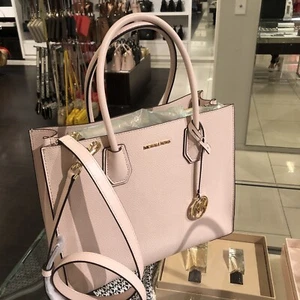 Michael Kors MK Large Leather Pink Satchel Shoulder Bag Handbag Purse Crossbody - Picture 1 of 12