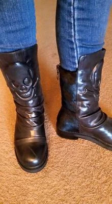 RARE - Alexander McQueen - Skull Face - Black Leather - Biker - Rocker Boots 8 - Image 1 of 4