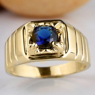 Men's Gold Plated Finger Ring Round Solitaire Stone Size Selectable Quality Gift - Image 1 of 4