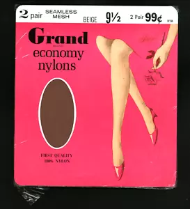2 PAIA Calze Giarrettiera Grand Union Stores Maglia Nylon Tg 9 1/2 Beige Anni 60 - Foto 1 di 2