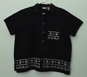 Jane Ashley Woman Shirt 1X Black Button-Up Cropped Sequins Short Sleeves - Picture 1 of 6