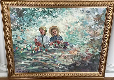 "Artista Norfolk VA, Tom Fentress, pintura impresionista, hermanas, 30"" x 24""" Foto 1 de 4