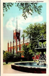 Natchez, MS - St Mary's Cathedral Postcard Linen - Picture 1 of 2