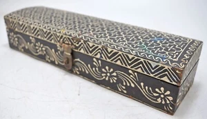 Vintage Wooden Pencil Stationary Box Original Old Hand Crafted Painted - Picture 1 of 7
