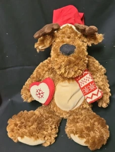 Pier 1 Imports Plush Moose with Scarf Hat and Heart - Picture 1 of 5