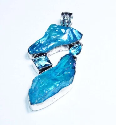 Colgante hecho a mano con piedras preciosas de topacio azul hidro Sun Shine Druzy tamaño 3 pulgadas Foto 1 de 4