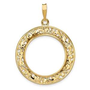 2008 $10 1/4 oz American Buffalo Prong Set Encased Filigree Coin Bezel 14k Gold - Picture 1 of 7