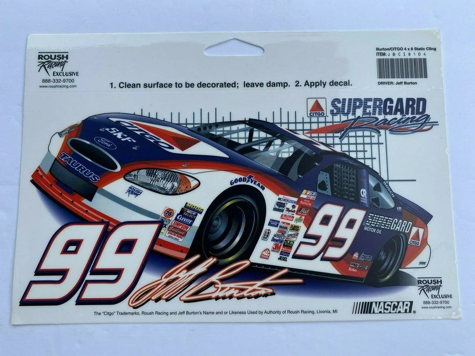 JEFF BURTON #99 CITGO CAR NASCAR WINCRAFT CARRERAS VENTANA ADHESIVA  Foto 1 de 1