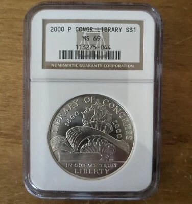 2000-P Library of Congress COMMEMORATIVE SILVER DOLLAR COIN NGC PF69 - Image 1 of 2