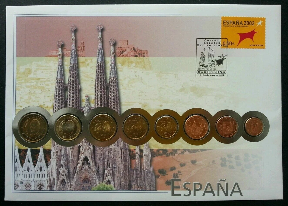 [SJ] Spain Euro Coin 2002 Building Culture Currency Money FDC (coin cover) - Image 1 of 4