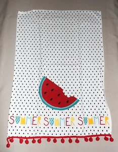 "Toalla de cocina bordada/impresión de sandía de verano pompones rojos algodón 19"" x 28""" - Imagen 1 de 7