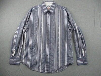 Robert Graham Shirt XL Men Long Sleeve Button Down Blue Stripe Floral Buttons - Image 1 of 4