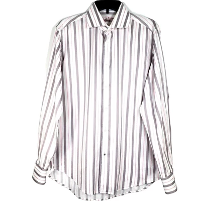 Camisa de Vestir Robert Graham Rosa Gris Rayas Bordada Puño Abatible 42/16.5 Foto 1 de 4