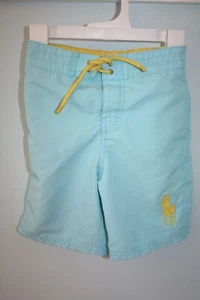 Polo Ralph Lauren Boys Size 7 Blue Yellow Big Pony Mesh Lined Swim Trunks Pocket - Picture 1 of 5
