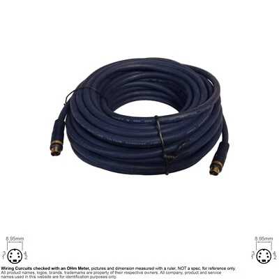 Cable S Video TV Mini Din MD 4 Pin Round Flexible 50FT Impact Acoustics 29161 - Image 1 of 3