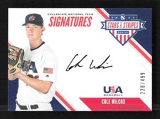 2020 Panini USA Stars & Stripes Cole Wilcox Collegiate National Team Auto /499