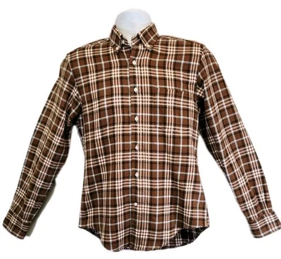 Gustin Shirt Button Down Flannel Men’s M Brown Plaid Long Sleeve Made In USA - Image 1 of 4