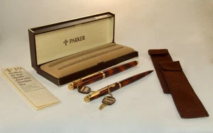 VINTAGE PARKER 75 FOUNTAIN PEN & BALLPOINT BOXED SET- MINT - NOS- TORTOISESHELL - Picture 1 of 23