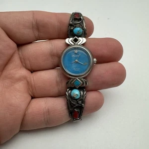 Lucoral Diamond Watch Sterling Turquoise & Coral Watch Needs Battery - Picture 1 of 6