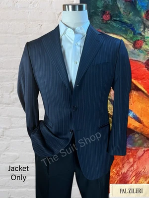 Pal Zileri 40R Navy Blue Stripe Designer Blazer Suit Jacket 3/2 Roll Virgin Wool - Image 1 of 4