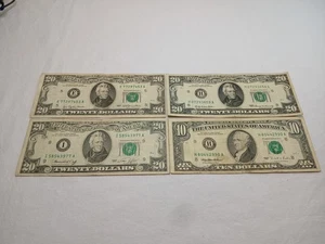 Lot of 4 Old Vintage U.S Currency $20,$10 Twenty Jackson, Hamilton - Picture 1 of 6