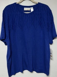 Alfred Dunner Sweater Women’s Plus Size 3X Short Sleeve Classic Cobalt USA NEW - Picture 1 of 11