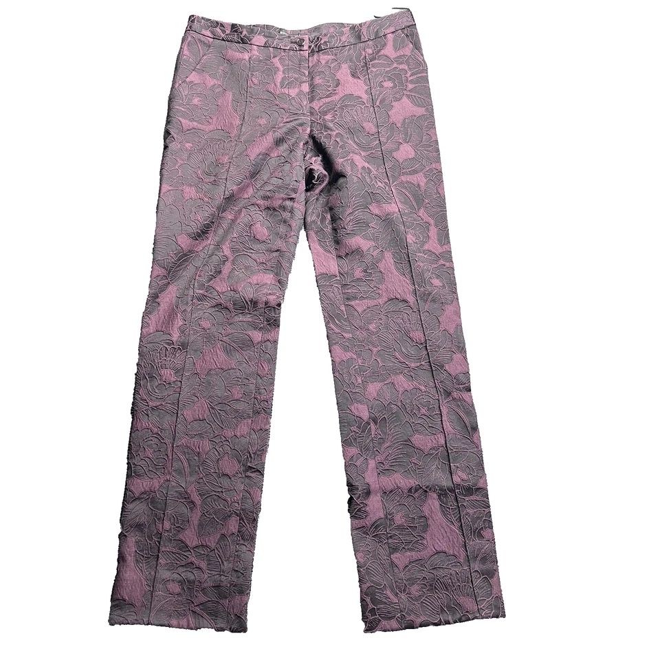 Etcetera Jacquard цветочный парчи брюки фиолетовый серый прямые штанины нарядный размер 6 - Изображение 1 из 4