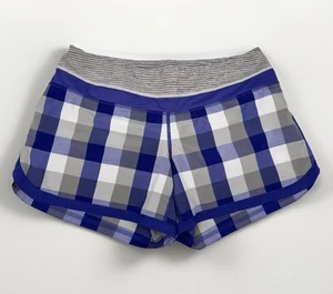 LuLulemon Groovy Run Shorts - Women Size 8 Purple Gray White Lined Plaid - NICE! - Picture 1 of 8