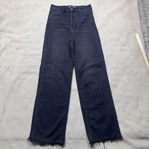 Carly Jean Jeans Damen 7 schwarz Lorbeer weites Bein hoher Bund Knopfleiste ausgefranster Saum - Bild 1 von 14