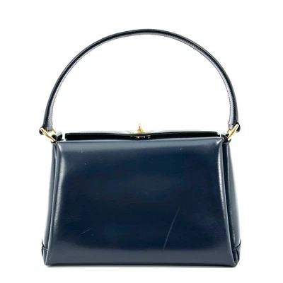 Auténtico bolso de mano Gucci vintage con cierre giratorio asa superior de cuero azul marino Foto 1 de 4