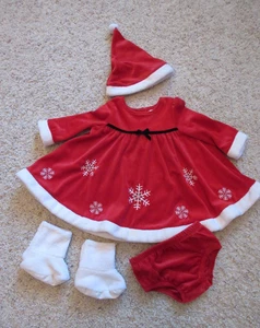 5 Stk. Rotes Weihnachtskleid mit Unterhose, Nikolausmütze & weißen Stiefel Hausschuhen 18 Monate - Bild 1 von 10