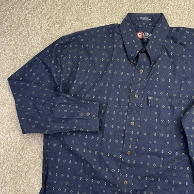 VTG Chaps Ralph Lauren Button Down Shirt Mens Medium Blue Geometric Long Sleeve - Image 1 of 4