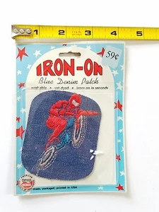 Vintage Motorcycle Rider Patch Blue jeans Denim Dirt Bike Motocross NEW in Pack - Picture 1 of 1